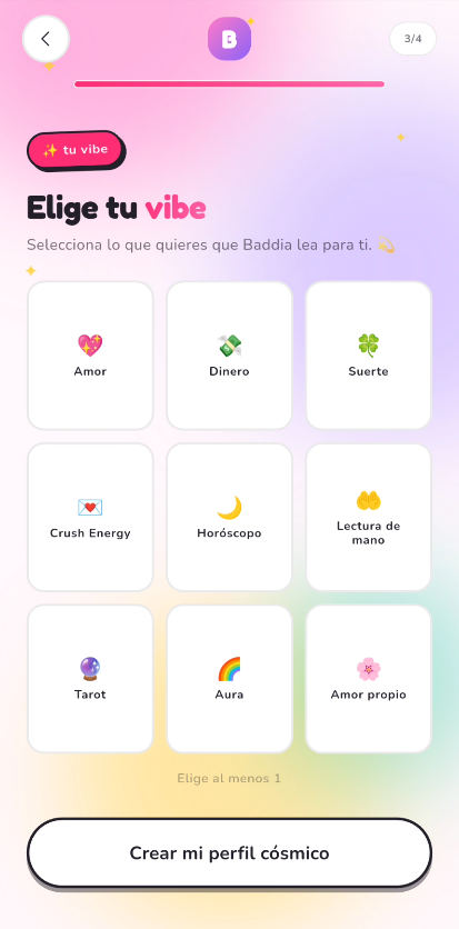 Baddia vibe selection screen